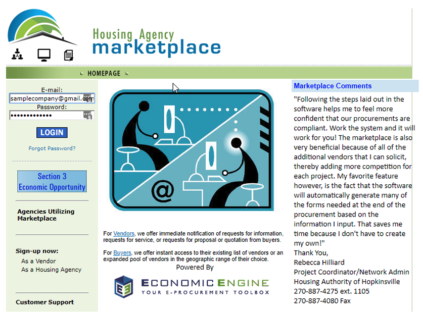 Housing Agency Marketplace registration login form