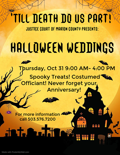 Halloween Weddings October 31 9 AM  to 4 PM