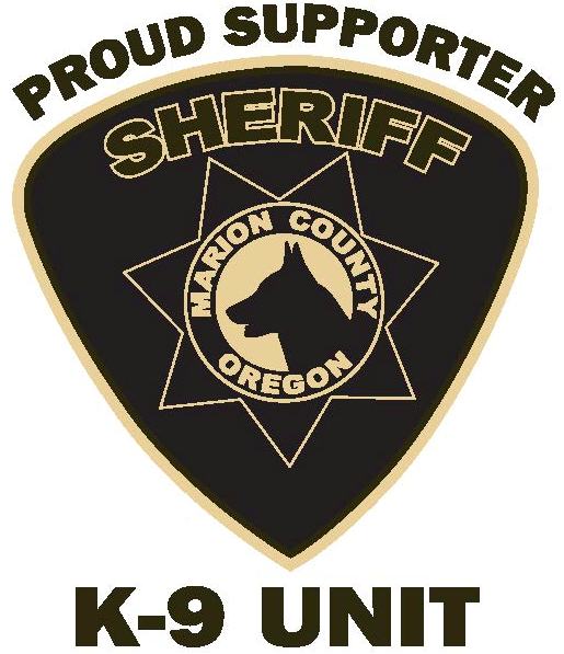 Proud Supporter K-9 Unit. Marion County Oregon Sheriff patch logo
